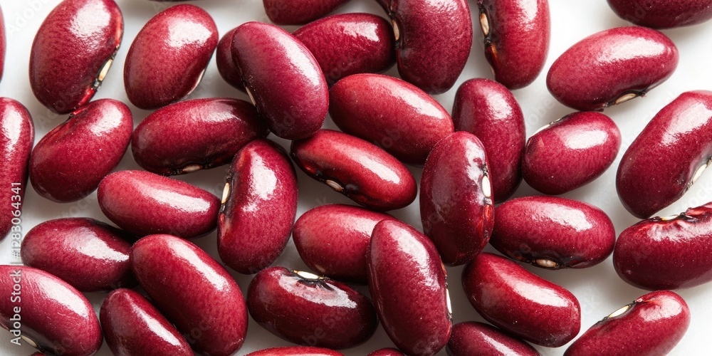 Poster red kidney beans scattered on a clean white background showcasing their vibrant wine-red color and s