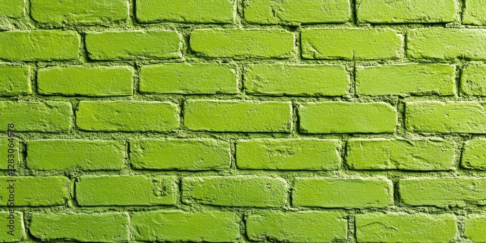 Aufkleber Lime green textured brick wall background with uniform rectangular bricks offers a blank copy space for contemporary design and interior applications.