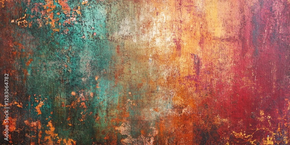 Fototapete multicolored rusty metal surface abstract texture with shades of teal orange and red featuring grung
