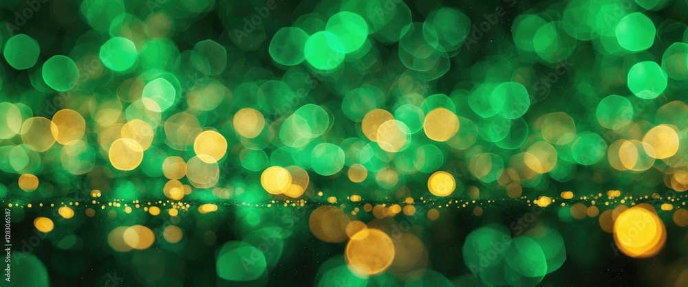Poster lush green and golden bokeh texture creating a vibrant abstract background for design projects and f