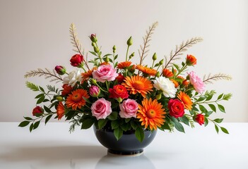 Naklejka premium Elevate your home with sophisticated Ikebana: Experience the art of floral design through modern arrangements featuring fluid lines and elegant simplicity. A statement piece for discerning tastes.