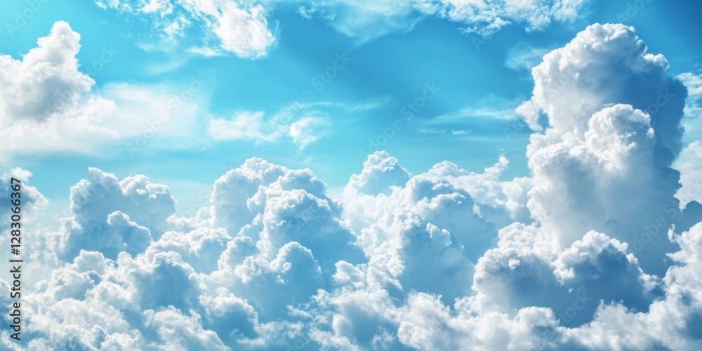 Poster tranquil blue sky background filled with fluffy white clouds offers a serene atmosphere ideal for en