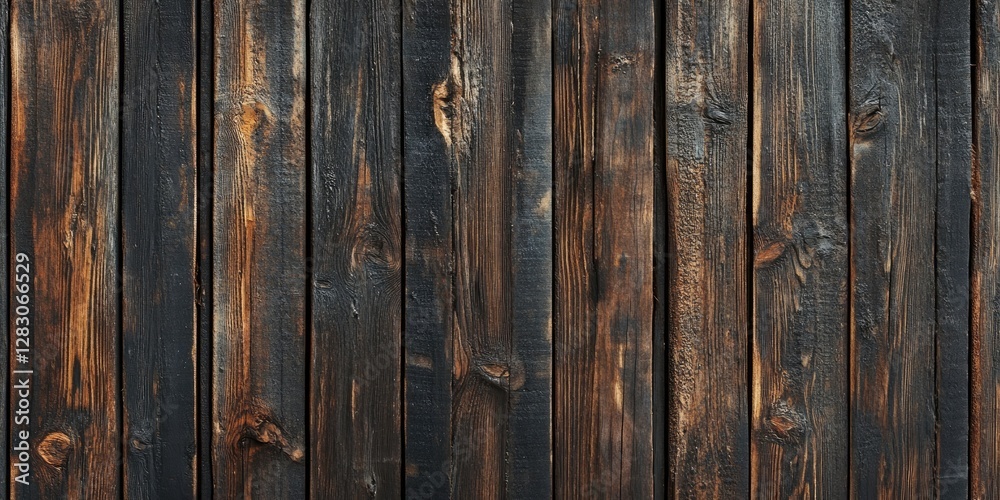 Leinwandbilder rustic texture of weathered wooden planks featuring dark browns and blacks arranged vertically with 