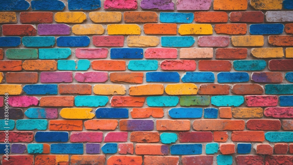 Poster vibrant multicolored brick wall texture perfect for creative backgrounds and modern design projects 