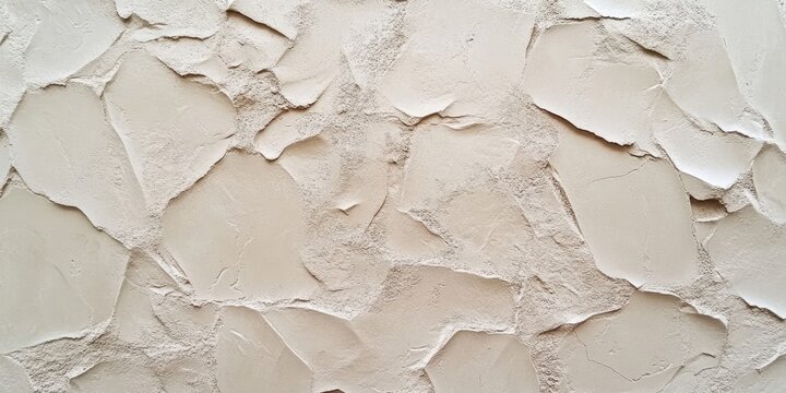 Textured roughcast wall in varying beige tones featuring irregular shapes and layers with a matte finish creating a natural earthy aesthetic