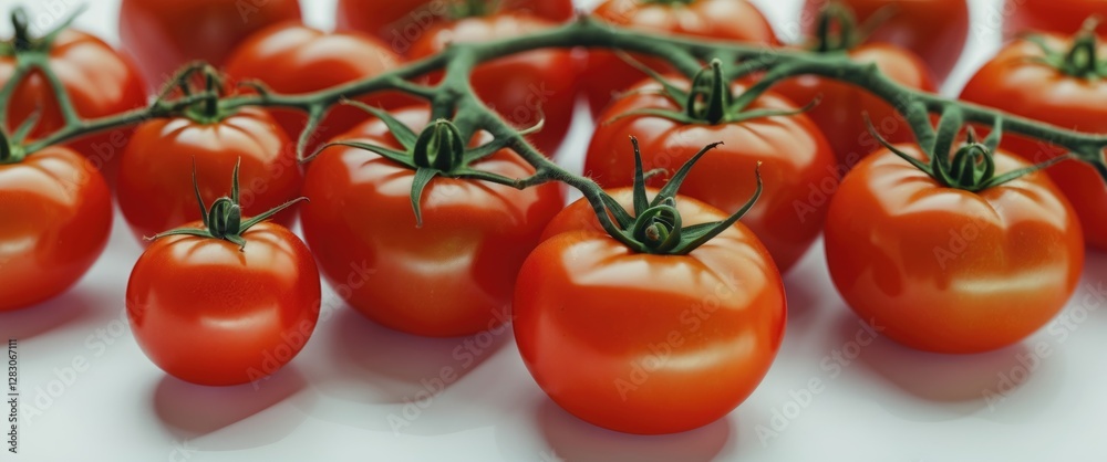 Poster fresh ripe tomatoes on the vine showcasing vibrant colors and detail isolated on a white background 