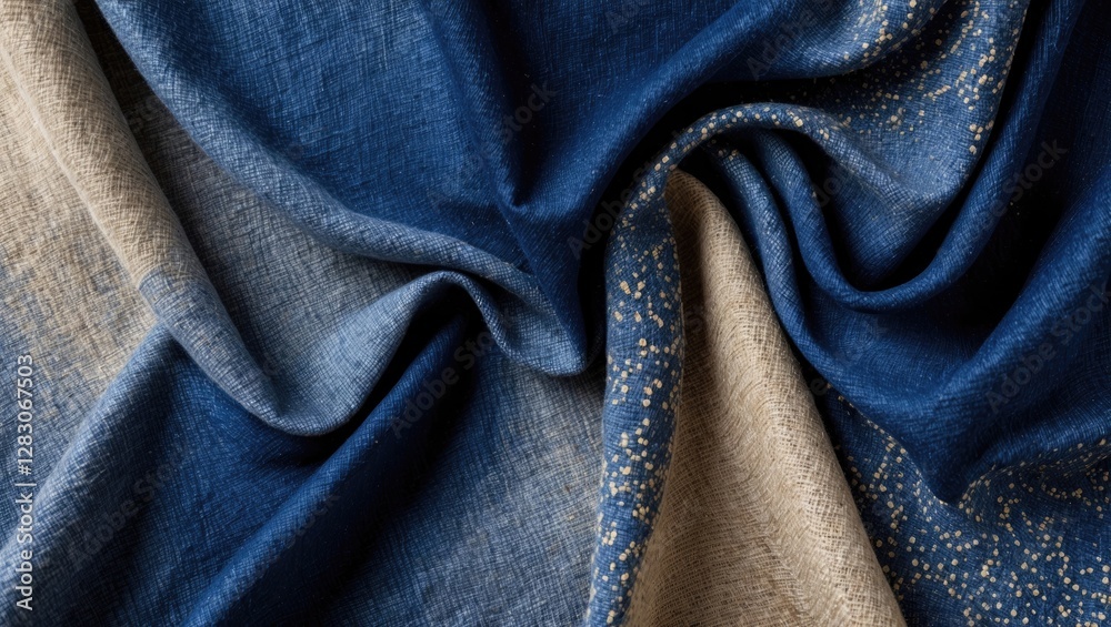 Aufkleber Dark blue and beige gradient fabric texture for elegant backdrop design and decoration with soft textile surface and intricate pattern.