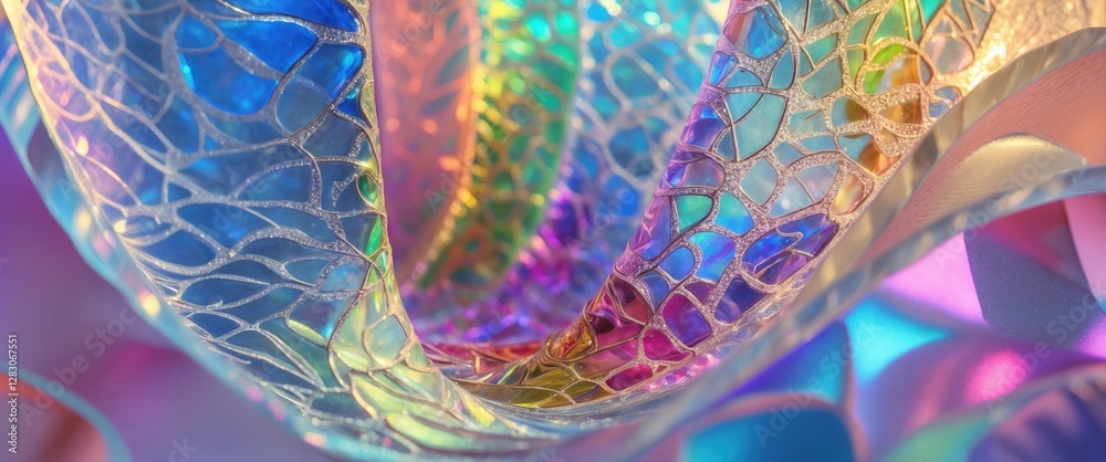 Aufkleber Vibrant colored glass texture with intricate patterns reflecting light in a captivating and colorful display. Ideal for artistic backgrounds.