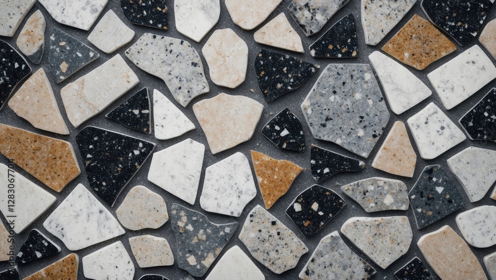 Poster stone marble texture background with granite and white terrazzo chips in various shapes and colors f