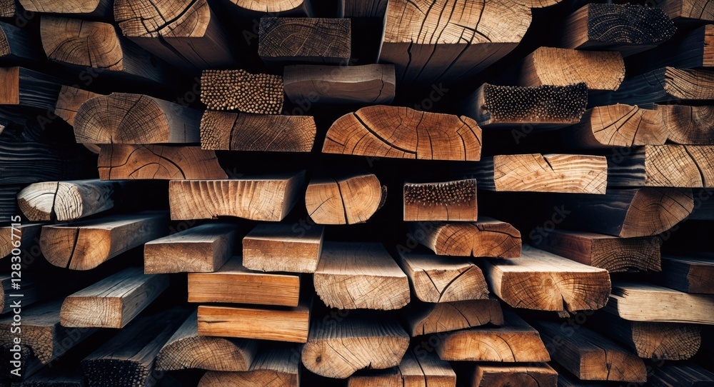 Poster textured closeup of stacked wooden planks showcasing natural patterns and colors for use in design, 