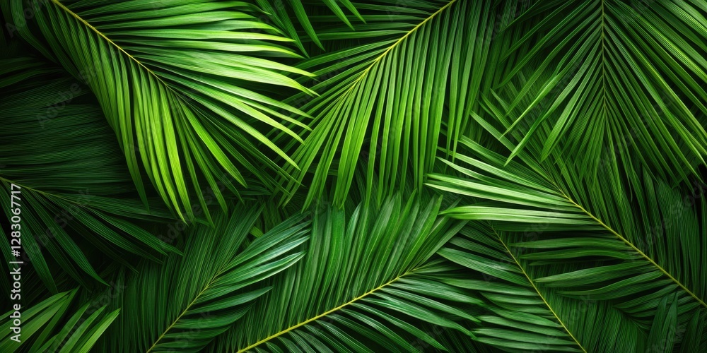 Leinwandbilder lush green palm leaf background with intricate details showcasing varied shades of green arranged in