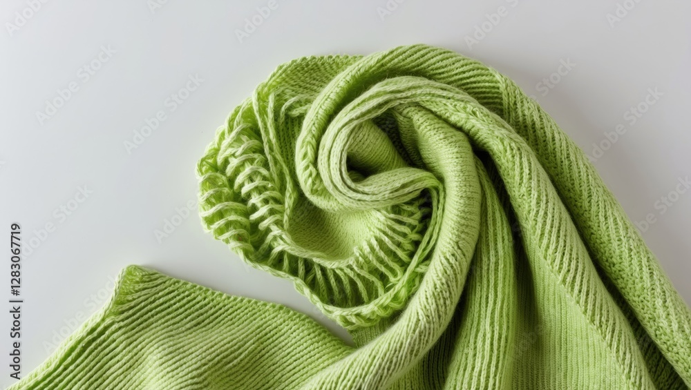 Aufkleber soft apple green knit fabric rolled on a white surface showcasing texture and color suitable for fas