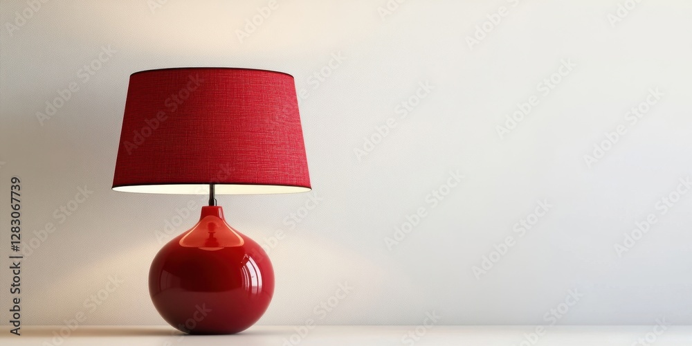 Leinwandbilder elegant red table lamp with a round base and textured shade positioned on a light wooden surface aga