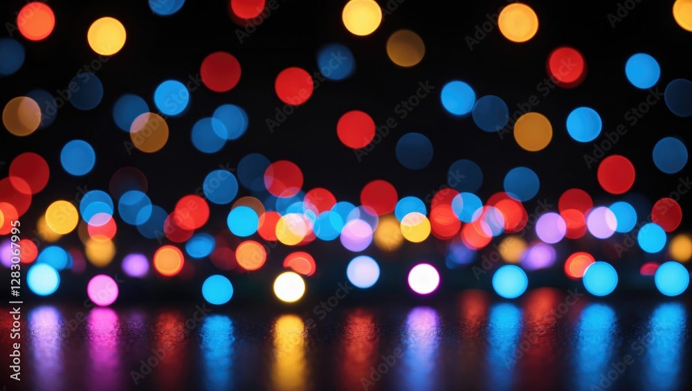 Poster colorful bokeh lights against a black background creating a vibrant and festive atmosphere for creat