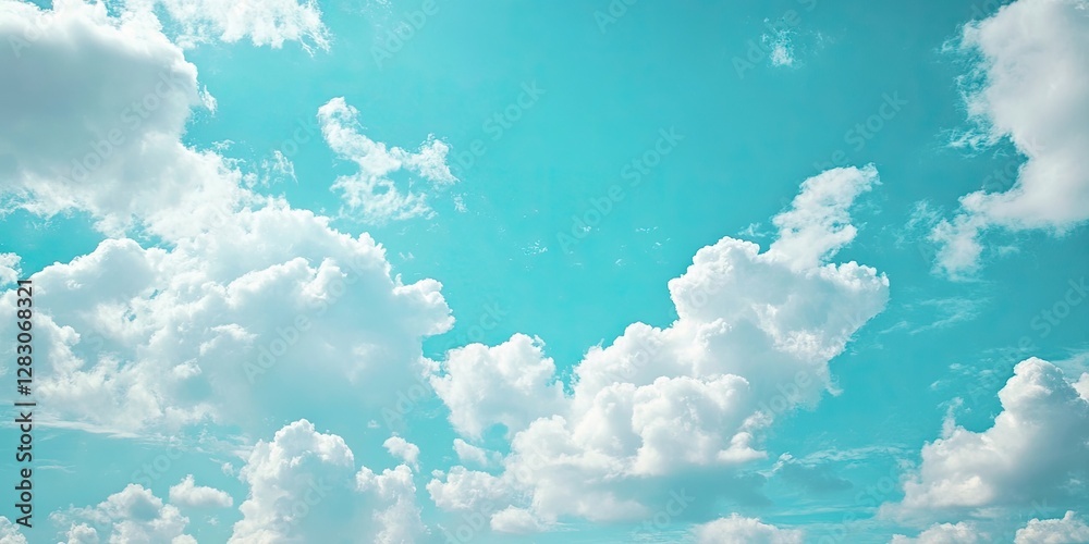 Poster sky background with soft white clouds against a vibrant turquoise sky ample negative space for produ