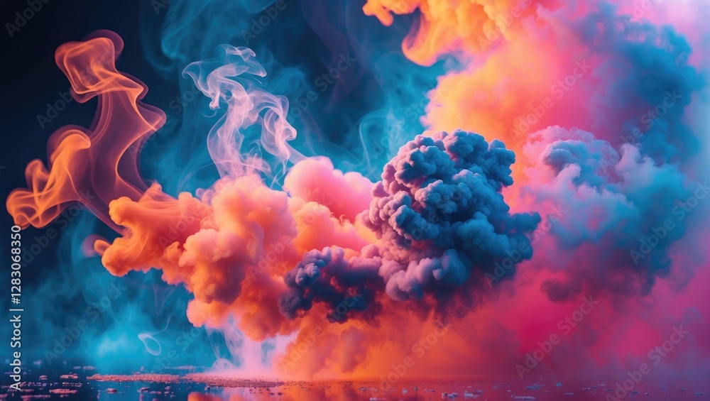 Aufkleber Vibrant abstract smoke clouds in a colorful gradient creating a dynamic visual effect on a dark background