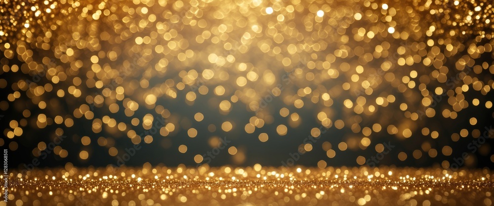Poster golden shimmering bokeh effect background with sparkling lights for festive and elegant design theme