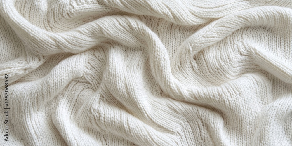 Fototapete white textured knitted fabric draped in soft folds displaying intricate patterns and a cozy, invitin