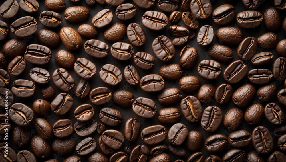 Poster coffee beans texture background in rich brown tones with a top view perspective showcasing depth and