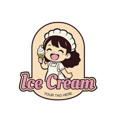 Ice Cream Shop Logo with Cute Girl Mascot