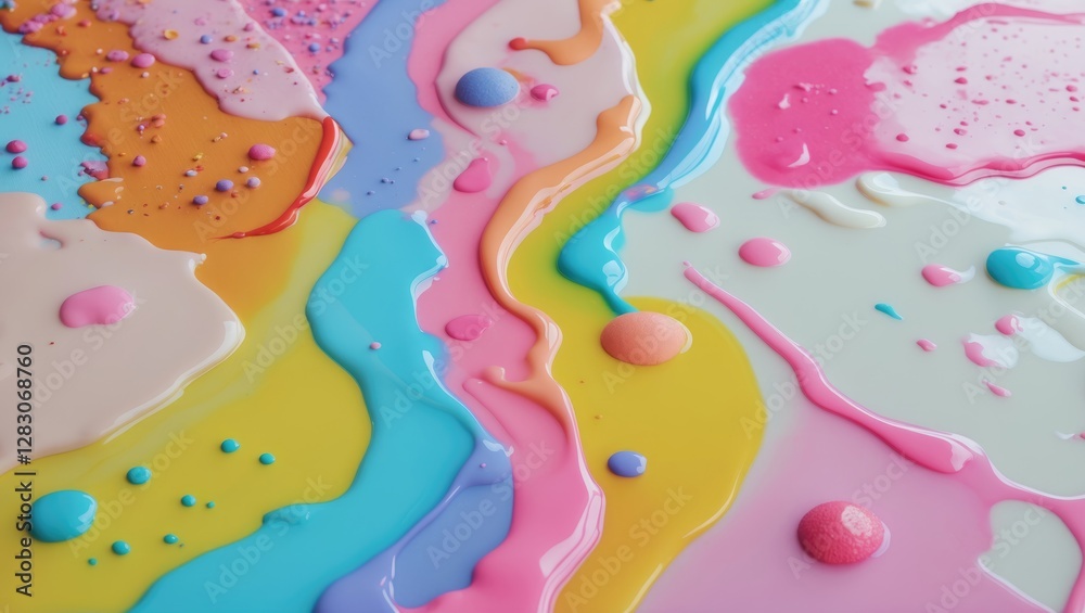 Poster pastel liquid paint abstract background with colorful swirls and droplets for creative art designs a