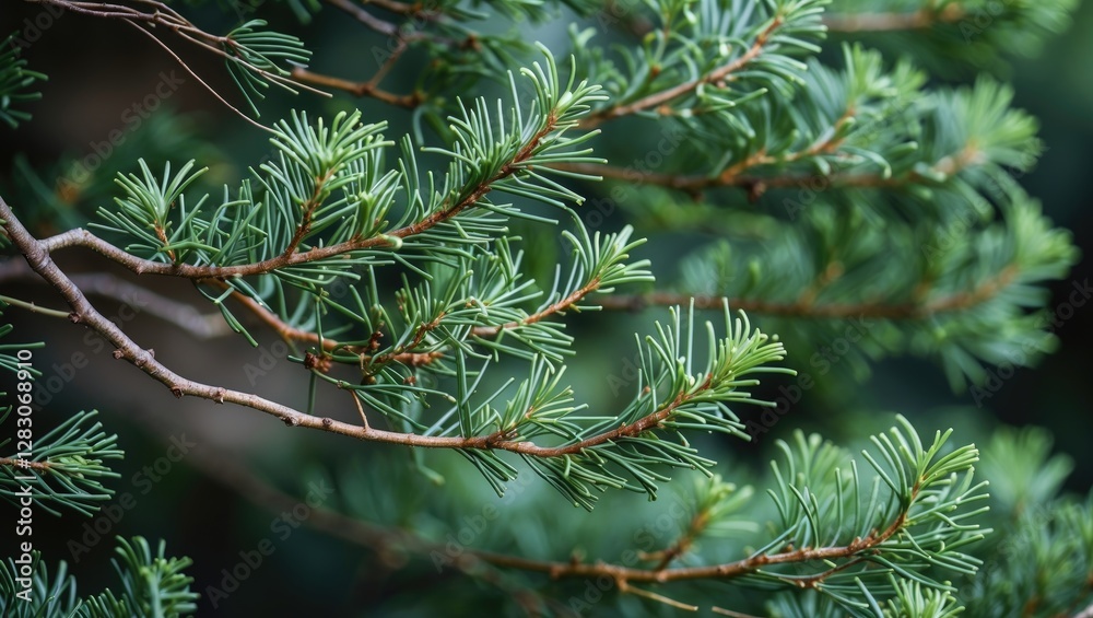 Poster close up of chinese arborvitae branches showcasing lush green foliage in selective focus highlightin
