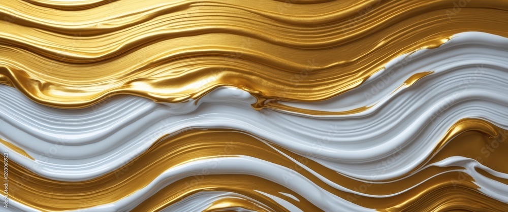Poster Textured abstract artwork featuring wavy strokes of gold and white paint creating a seamless background with a luxurious feel.