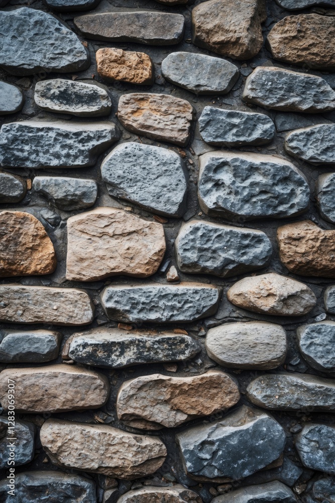 Aufkleber Textured cobblestone wall background with various colors and shapes ideal for architectural or design themes in creative projects