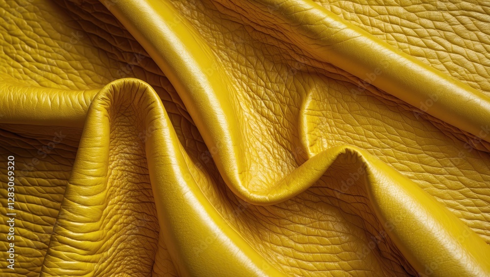 Poster closeup view of textured yellow leather fabric showcasing intricate details and vibrant color suitab