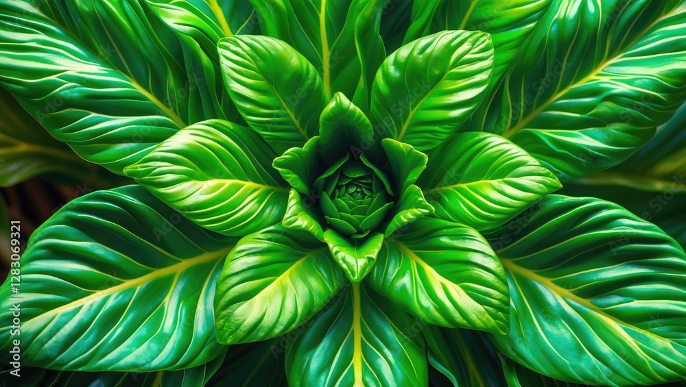 Poster vibrant close-up view of a lush green plant showcasing intricate leaf patterns and textures in a nat