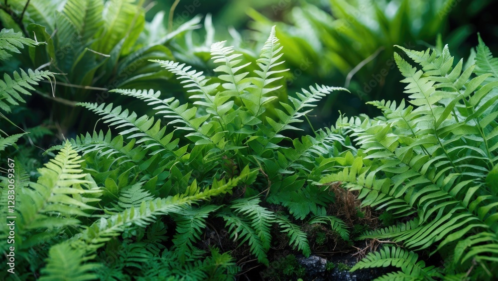 Aufkleber lush greenery of selaginella involvens ferns showcasing intricate leaf patterns in a natural setting