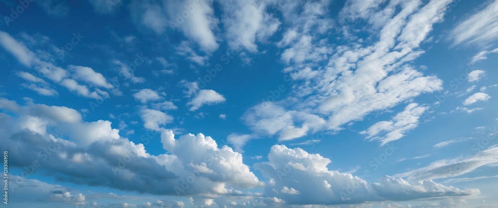 Aufkleber Vibrant blue sky with scattered clouds creating a serene and tranquil backdrop for design and nature-themed projects.