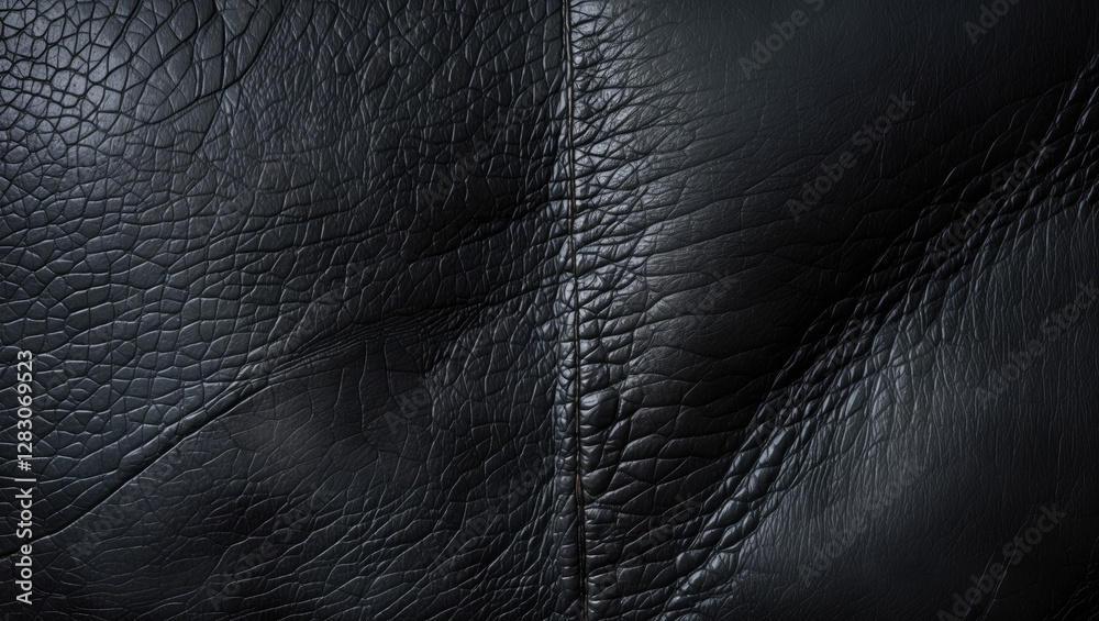 Poster Close up of textured black leather surface showcasing intricate patterns and natural creases for a sophisticated background alternative.