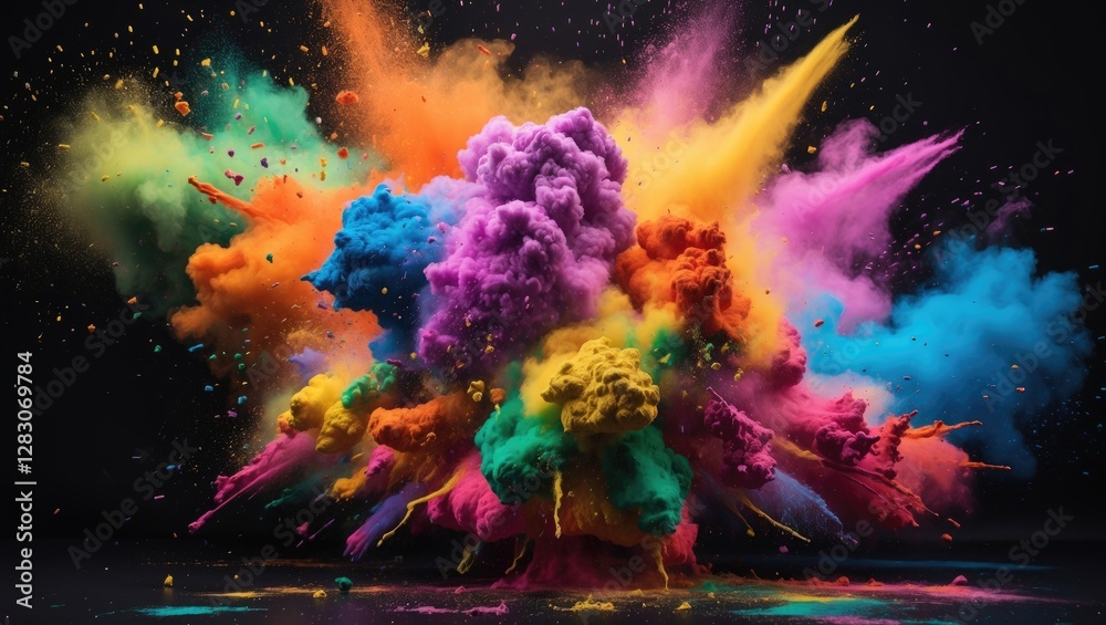 Poster vibrant color powder explosion creating a stunning abstract background with bursts of paint resembli