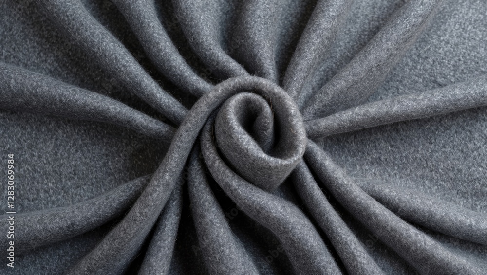Poster grey woolen fabric texture close-up with folded layers creating an elegant pattern suitable for back