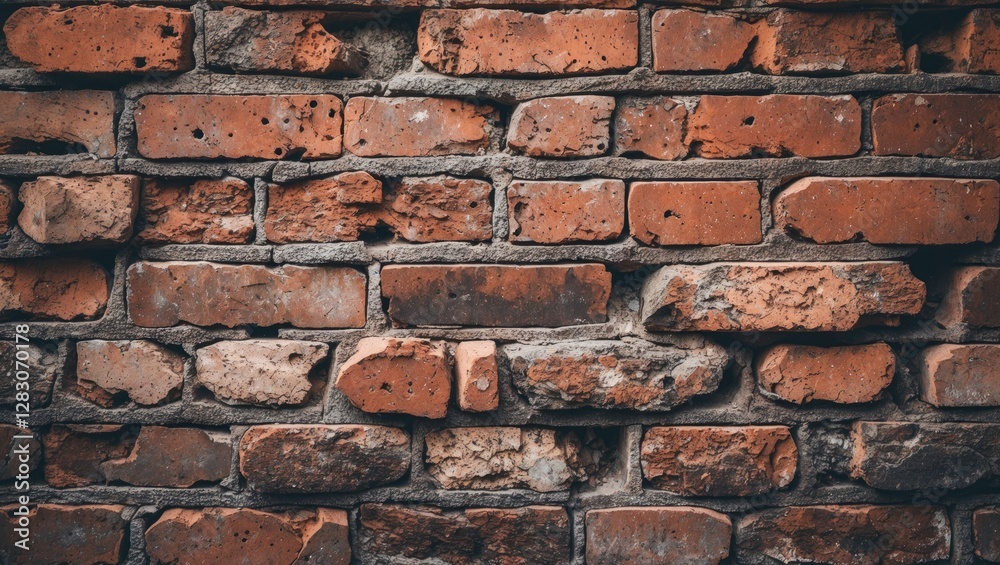 Poster detailed close-up of a textured, uneven vintage brick wall ideal for backgrounds and design elements
