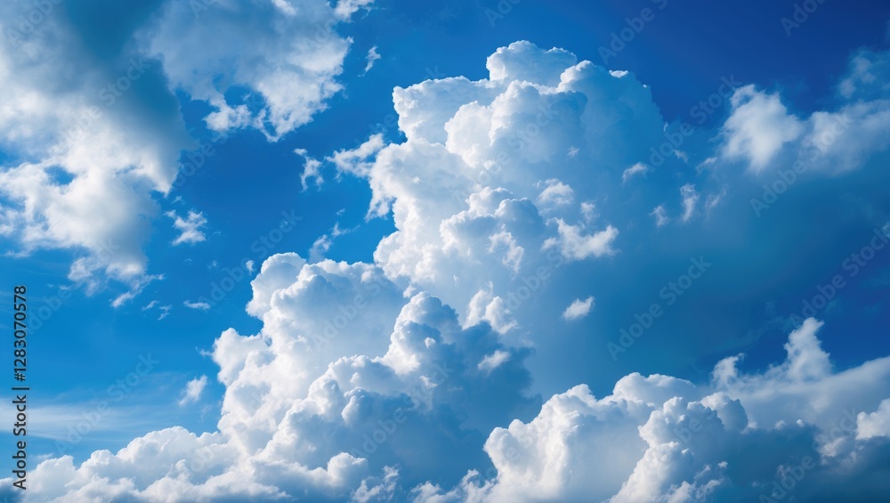 Poster vibrant blue sky with fluffy white clouds creating a serene and uplifting atmosphere perfect for nat