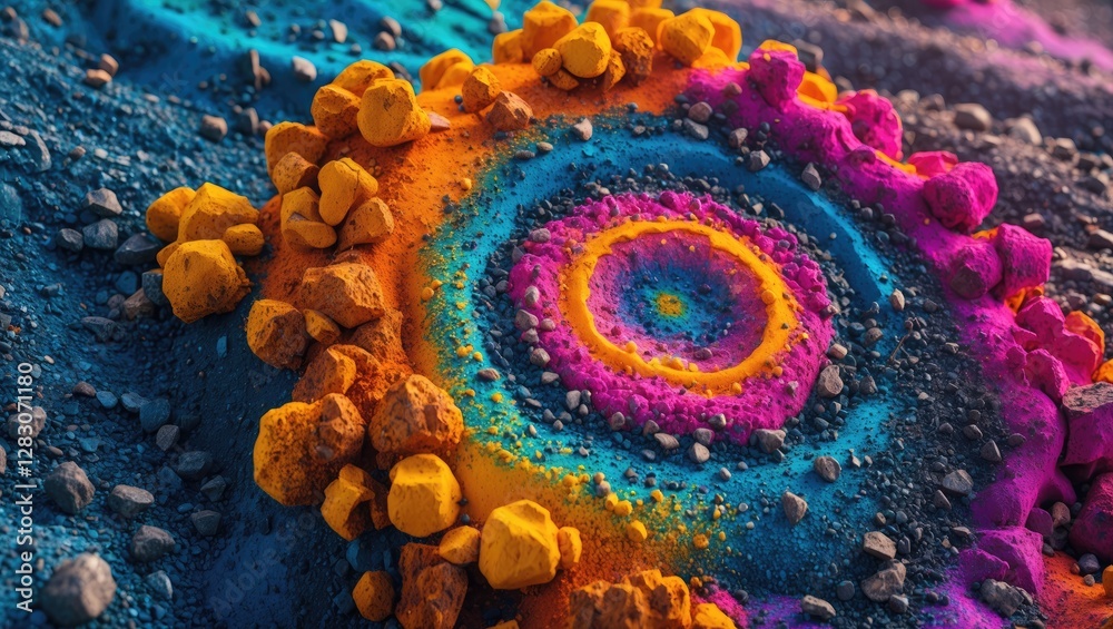 Poster vibrant colored soil texture with concentric patterns showcasing rich hues for creative backgrounds 