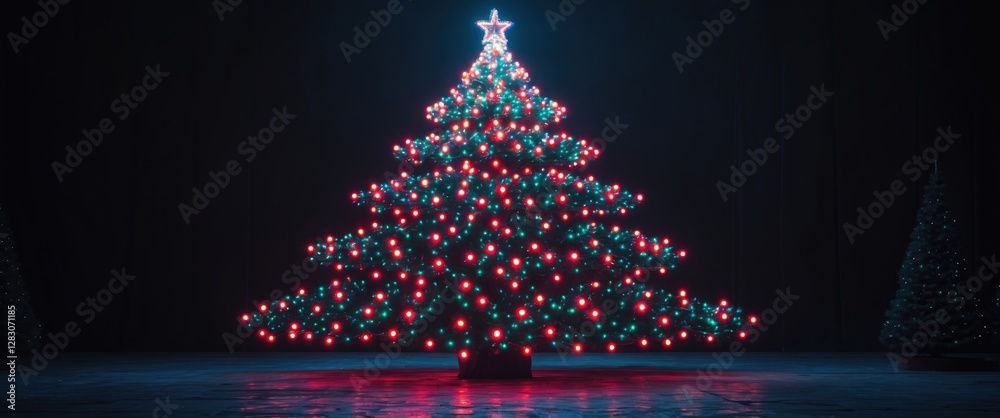 Poster illuminated christmas tree made of led lights shining brightly against a dark background creating a 
