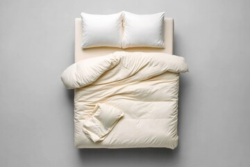 Cozy cream bedding set with fluffy pillows and soft duvet on a minimalist bed, perfect for creating a serene bedroom atmosphere, bedding concept