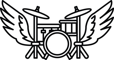 cartoon drawing of a drum set with wings on either side