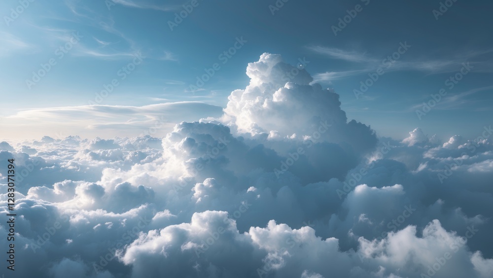 Aufkleber Serene sky with fluffy white clouds creating a tranquil abstract background for design and creative projects.