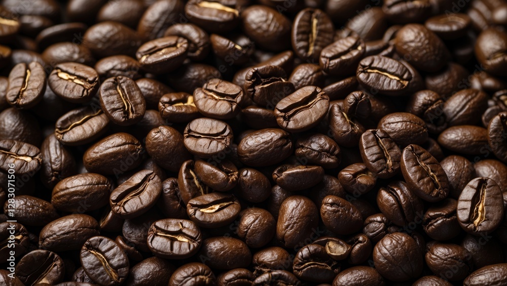 Poster close up view of roasted coffee beans showcasing rich textures and deep colors ideal for backgrounds