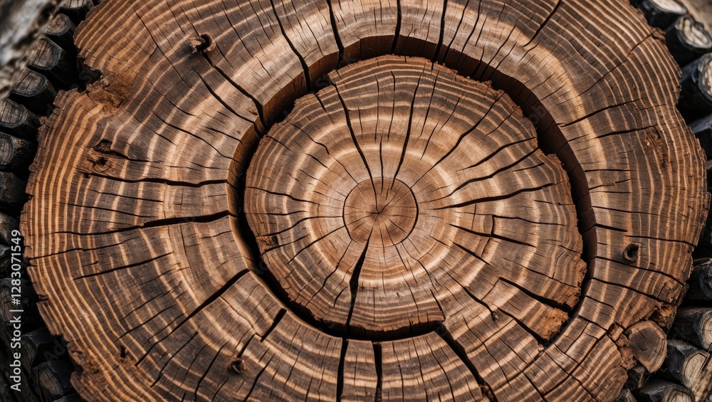 Aufkleber tree rings texture showcasing the natural beauty and growth patterns of an old tree, symbolizing the