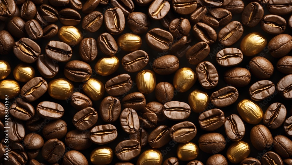 Poster rich closeup of assorted coffee beans including golden ones creating a luxurious coffee background f