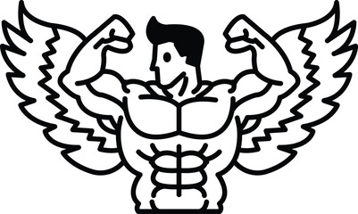 man with a muscular body is shown with wings on his back