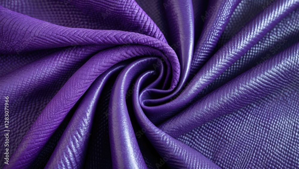 Poster close-up of vibrant violet woven fabric showcasing a textured leather-like surface for design and te