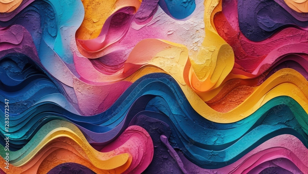 Aufkleber Vibrant colorful abstract waves with textured layers creating a dynamic artistic background for creative design projects.