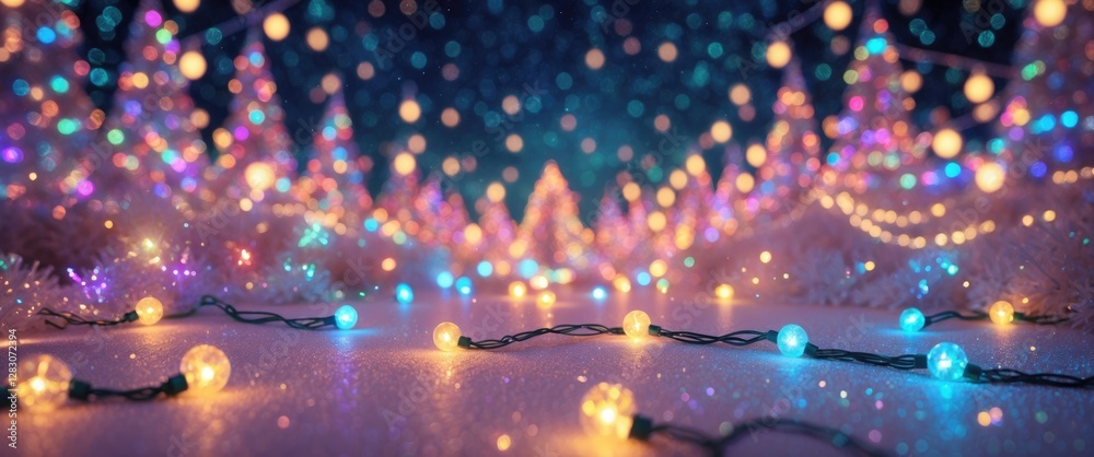 Aufkleber Christmas bokeh background featuring soft light glimmering through colorful string lights creating a festive and magical atmosphere.