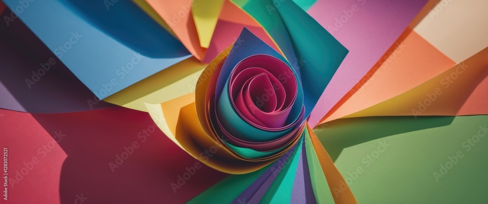 Poster vibrant display of colored paper spiraling into a rose shape showcasing creative cardstock use for a